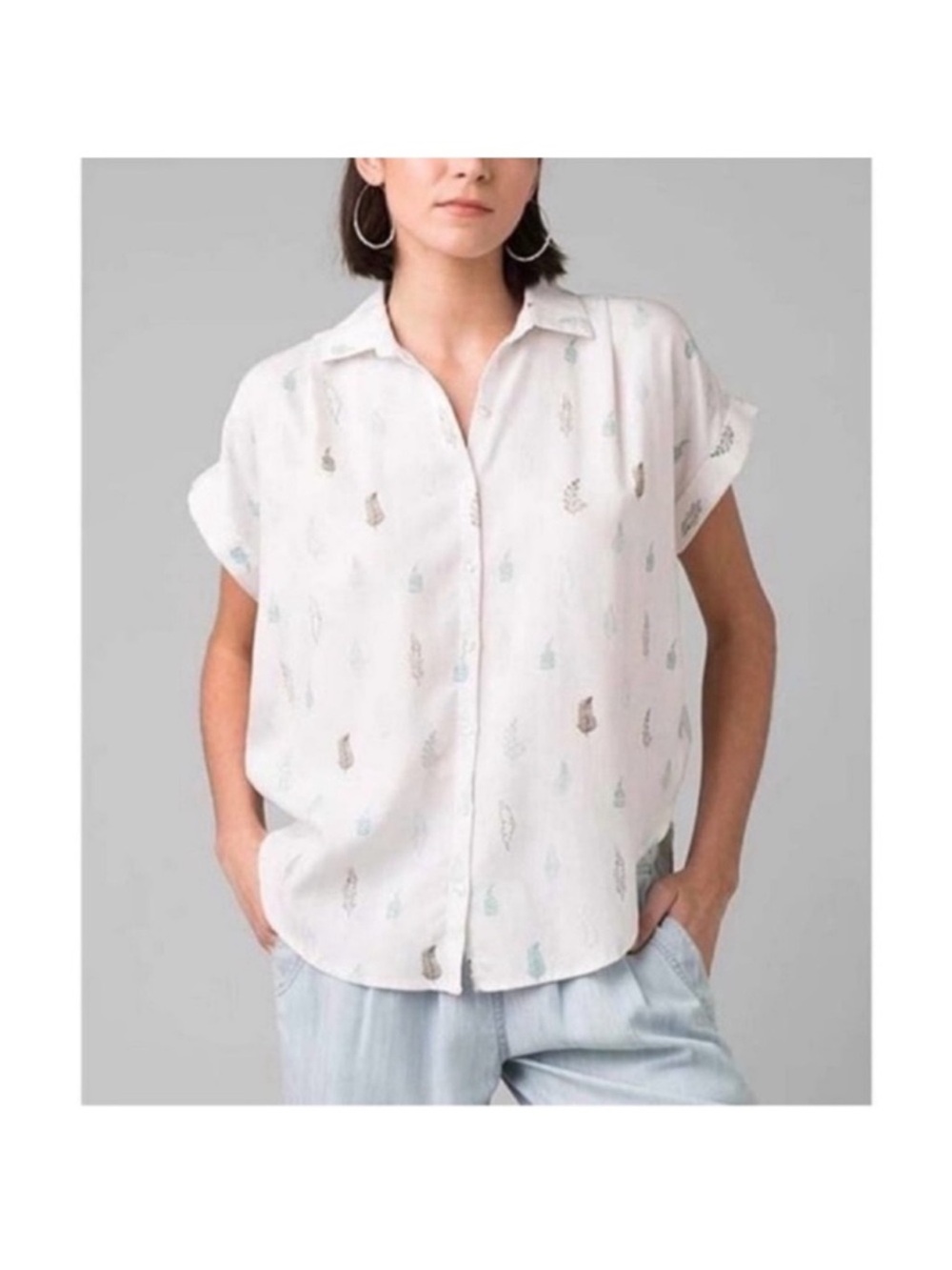 Prana Freemont Woven Top in Soft White Ferns Size Medium M